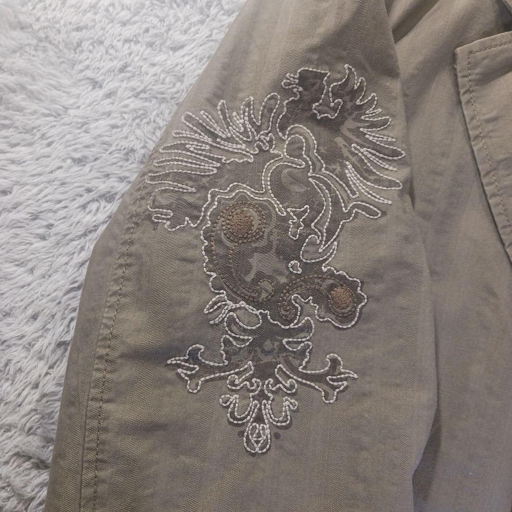 Yishion M Embroidered Military Blazer Jacket Olive Green Utility Preppy Chic - Picture 4 of 10